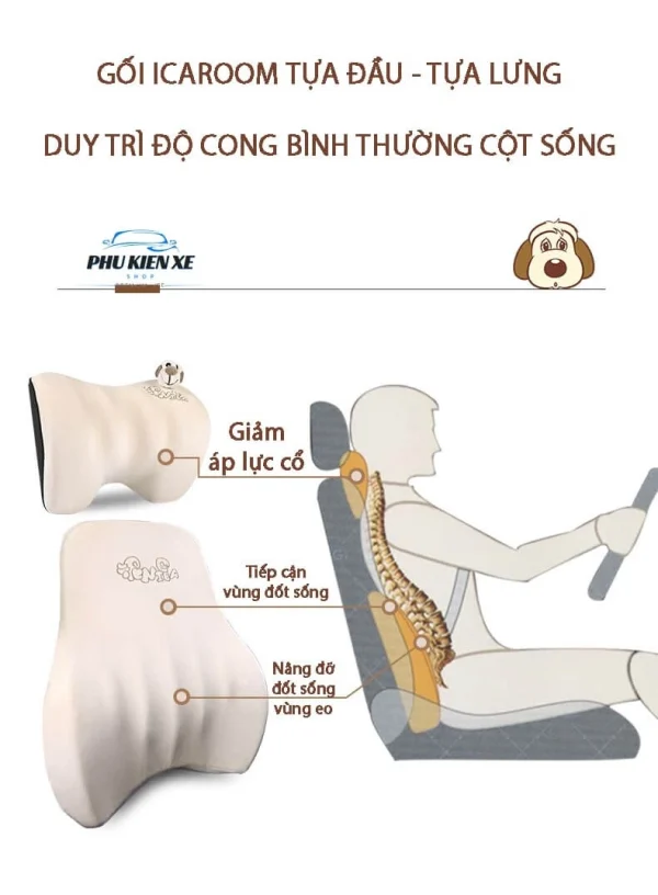 Gối tựa đầu - tựa lưng ICAROOM cao su non dành cho xe ô tô và ghế văn phòng chống đau lưng - Image 4