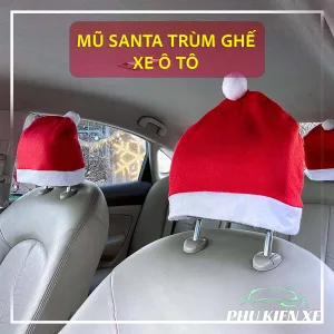 Mũ Ông Già Noel Cho Ghế Xe Ô Tô - Nón Santa Claus Trùm Ghế Xe Hơi Đu Đưa Giáng Sinh