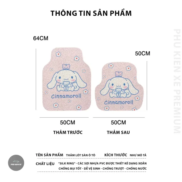Thảm Lót Sàn Xe Ô Tô Hoạ Tiết Dễ Thương - Mặt Dưới Có Gai Chống Trượt - Image 4
